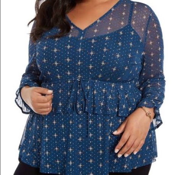 NWOT Style & Co Blue Sheer Ruffled Top Sz 2X - Picture 8 of 9